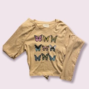Butterfly Long-Sleeved Graphic Crop Top